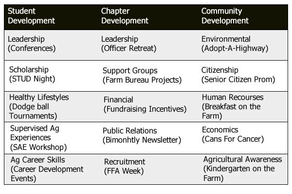 FFA Activities Table